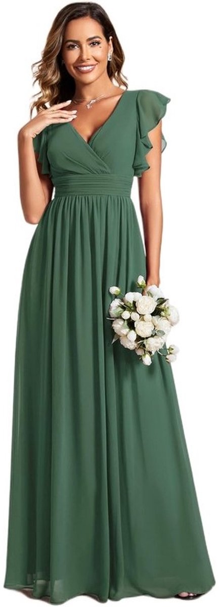 Elegante Avondjurk V-Hals A-lijn voor Feest en Bruiloft in Chiffon