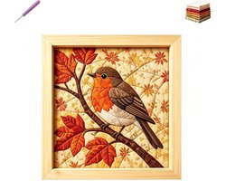 DIY Patchwork Set - Fabric Art Kit - Stoffen Patchwork Knutselset - zonder naaien - Creatief & Ontspannend - DIY Handwerkset - voor Volwassenen en Beginners en Handwerkliefhebbers - 20x20cm - Stijl A:Roodborstje
