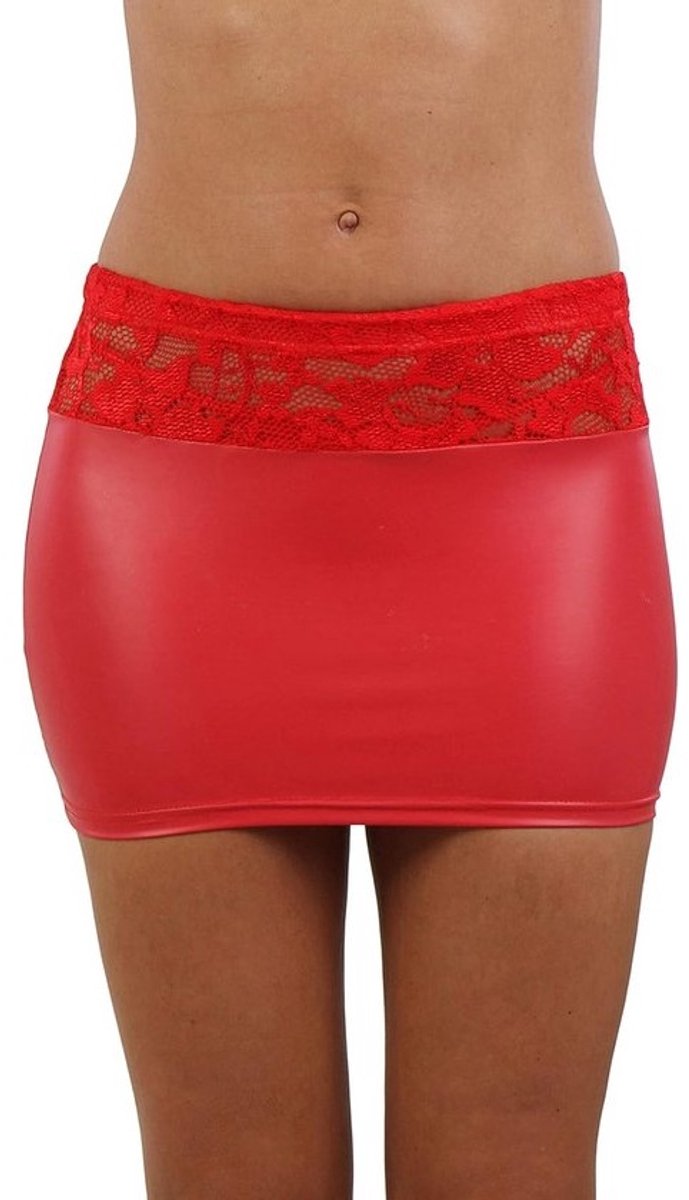 Sexy Wetlook Minibrok met Kant - Strakke Korte Rok voor Feest en Clubkleding