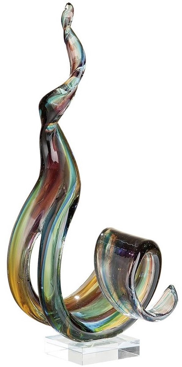 SnelShoppen - GILDE GLAS Sculptuur Marea - Handgemaakt Glas Decoratief Object - H 38 cm - Unieke Kunst voor Thuis, Tuin, Feest en Speciale Gelegenhede