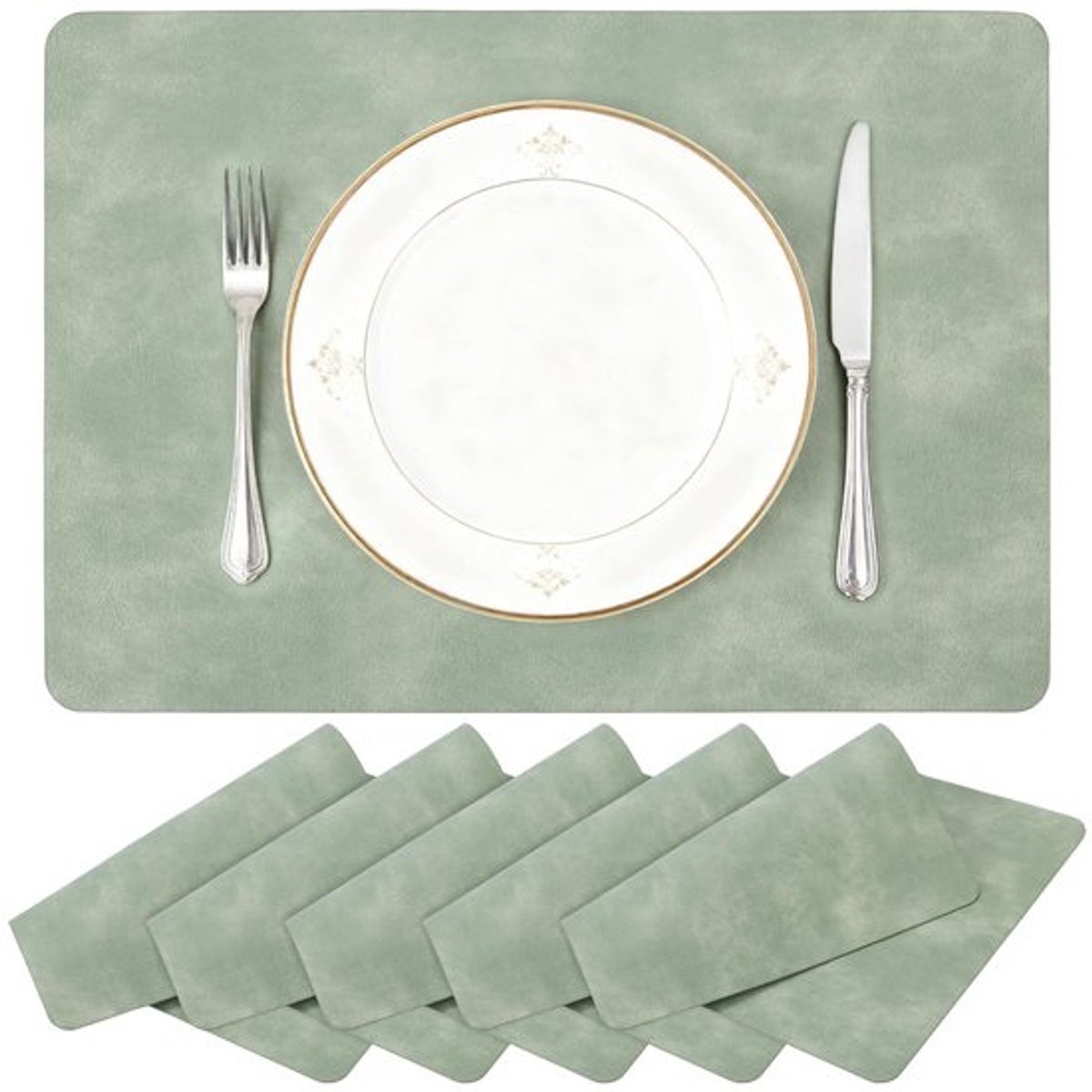 Dailygoods - Set van 6 Hittebestendige Kunstleren Tafelonderzetters Groen