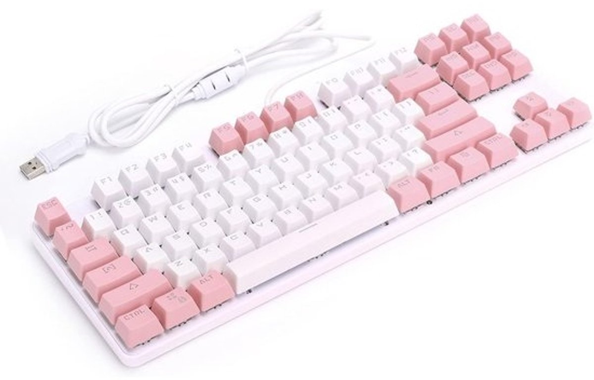 Mechanisch Gaming Toetsenbord met Multimedia Toetsen, Wit en Roze Stijl