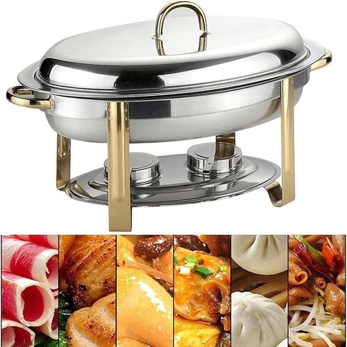 Buffetset Warmhoudschalen - RVS Serveerschalen - Feestelijke Buffetten - Inclusief Brandstofhouders - 55 Liter Capaciteit - Zilverkleurig