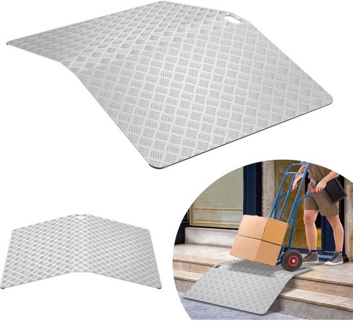 Drempelhelling Aluminium - Rolstoel Oprit - Barrièrevrij Leven - Antislip Oppervlak - 70cm Breed 10cm Hoog - Zilver