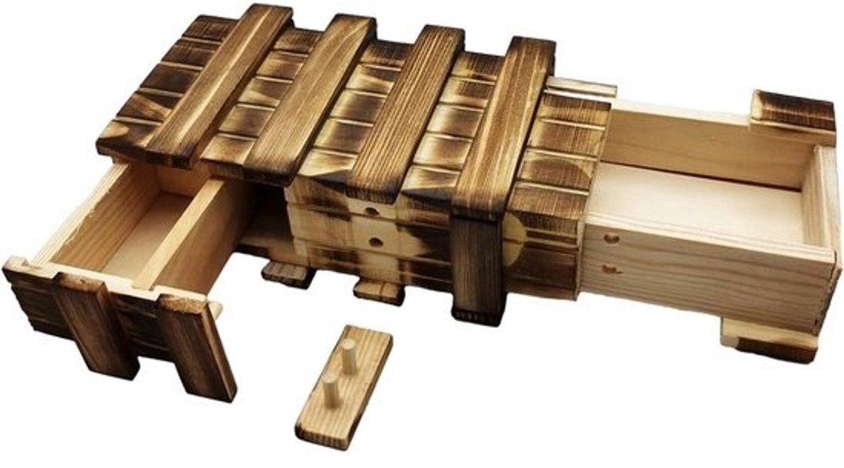 Houten Puzzeldoos - Geheime Geldkist - Cadeau Geven - Veilig Geheime Vak - 15.8 x 8.5 cm - Houtkleur