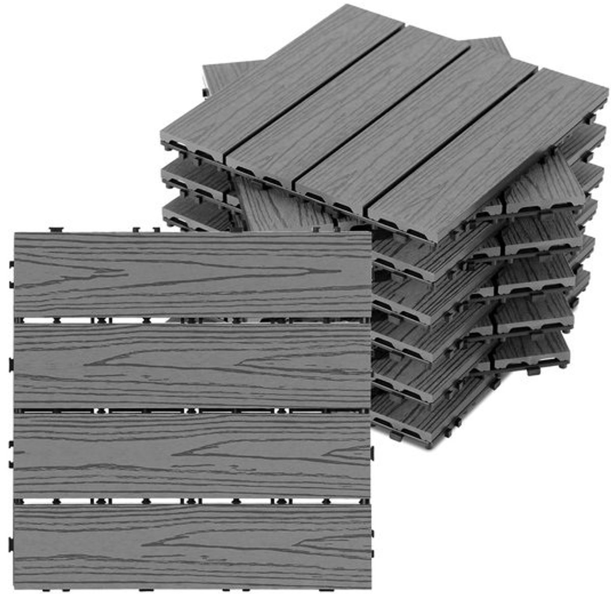 Terrastegels Houtlook - Composiet Vloerdelen - Buitenruimte Vernieuwen - Kliksysteem Drainage - 30x30 cm 55 Stuks - Donkergrijs