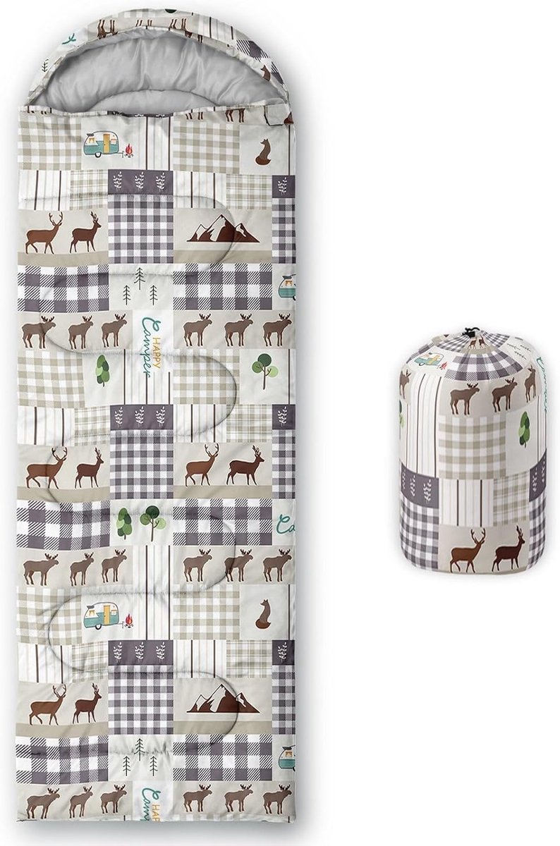 Kinderslaapzak met schattige berenmelkprint - Lichtgewicht, warm en waterdicht voor kamperen en wandelen, ideaal voor binnen en buiten gebruik
