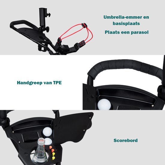 SureDeal® - Golf - Wiel Golftrolley Opvouwbare - Trekwagen Zwart - 68,5x131x105,5 cm - Zwart van suredeal — afbeelding 4