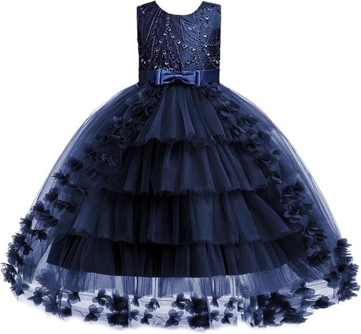 Elegante Bloemen Kant Tule Jurk voor Meisjes - Feest en Bruidsmeisje Jurken