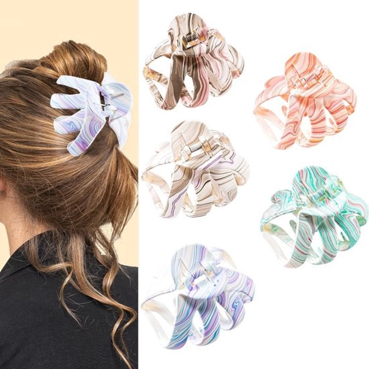 Antislip haarklauwclips set van 5 - Medium clips voor dik en krullend haar - Haaraccessoires met brede grip