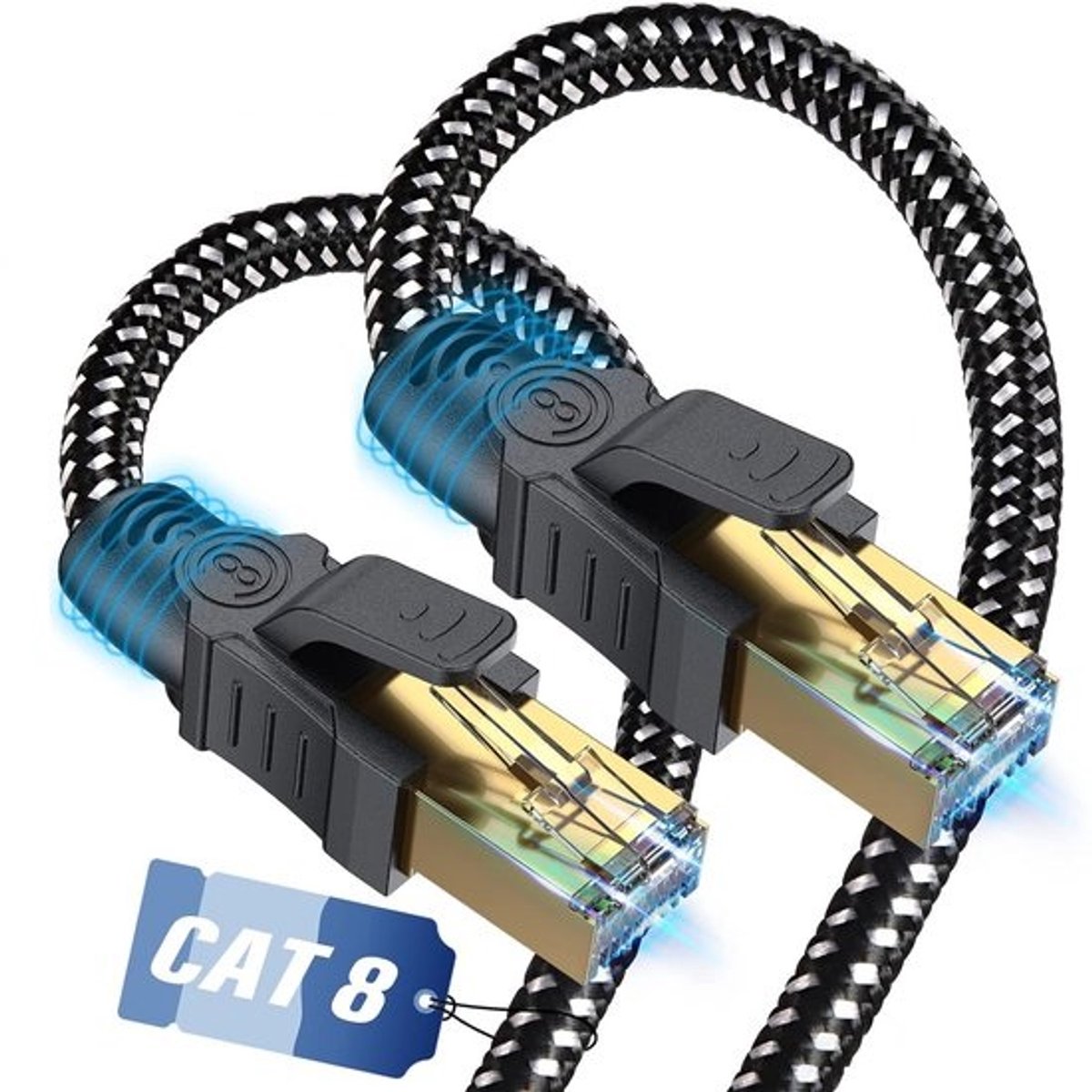 Cat 8 Ethernet Cable 30M,Ethernet Cable Network Cable RJ45 Cable 40Gbps 2000MHz Lan Cable,Gigabit RJ45 Nylon Braided Round Gold Plated Patch Cable for PS5/4 Router Modem TV