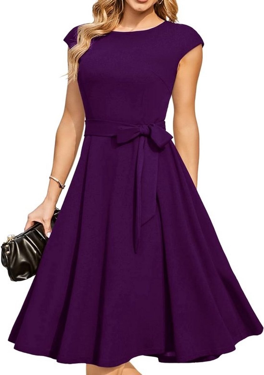 Elegante A-lijn Cocktailjurk Dames met Ronde Hals en Korte Mouwen