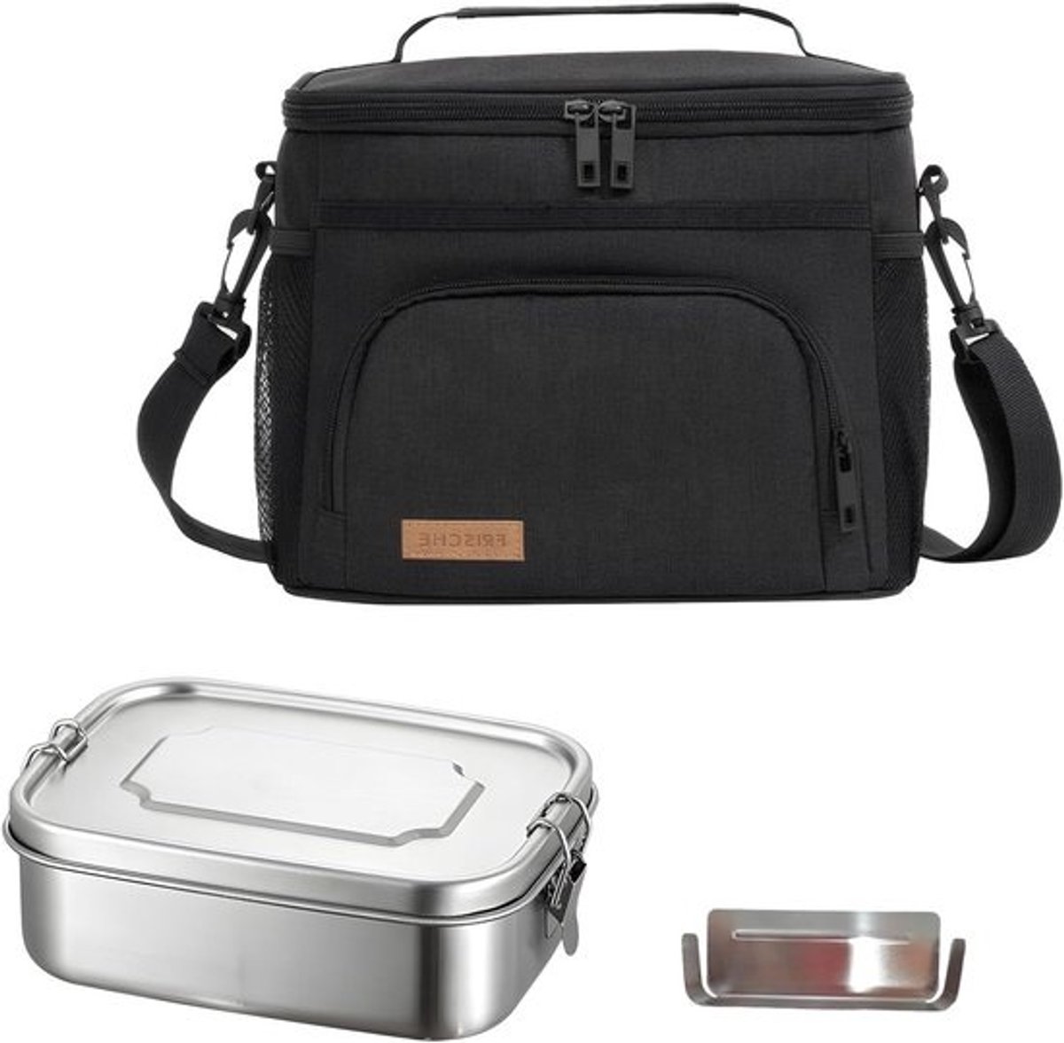 Koeltas 9 liter - lekvrije lunchtas met 1 lunchbox - geïsoleerde koeltas - opvouwbaar - waterdichte thermotas - schoudertas voor werk en picknick - zwart