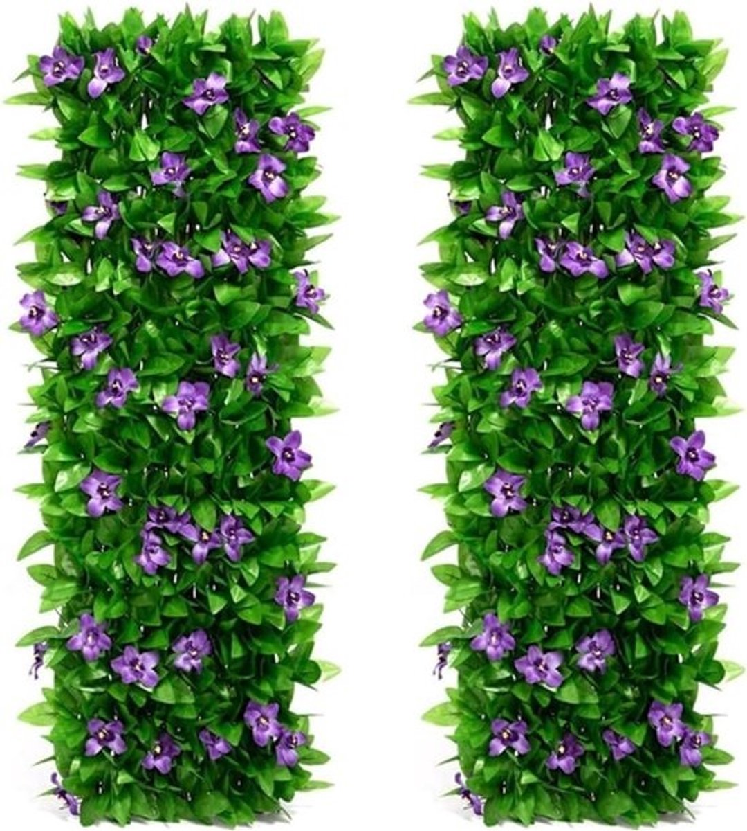 Kunsthaag met bloemen - Groene tuinafscheiding - Tuin decoreren - Uitbreidbaar paneel - 150x30 cm - Groen