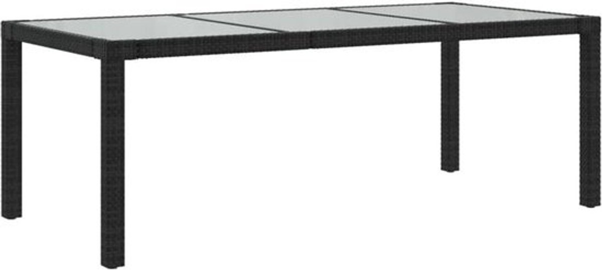 Ruime tuintafel 190x90 cm met gehard glazen blad, onderhoudsvriendelijk poly-rattan