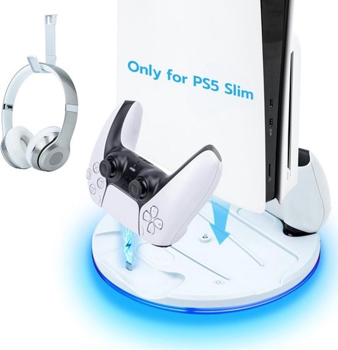 Verticale Standaard - Oplaadstation Dock - PS5 Slim Opladen - Dubbele Controller Lader - Met Headset Houder
