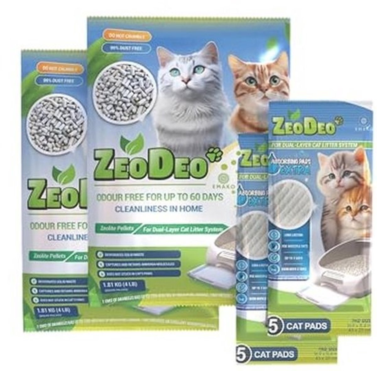 Natuurlijke kattenbak-pellets en absorptie pads set voor schone kattenverzorging - 3,6 kg en 10 extra pads