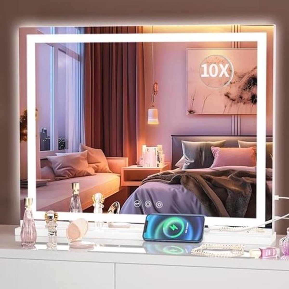 Verlichte Make-upspiegel met Dimbare LED Verlichting | 58 x 48 cm | Touchscreen Bediening