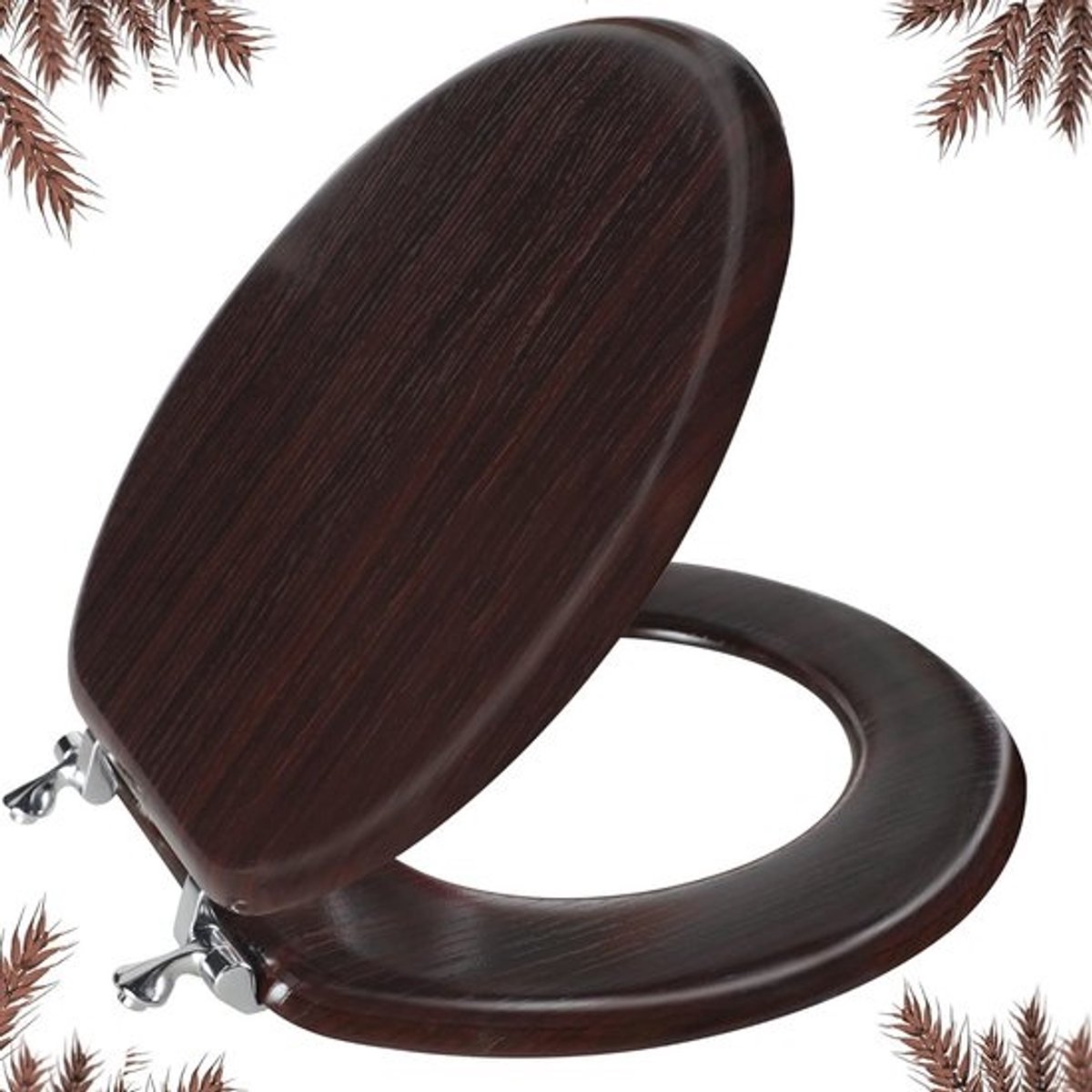 Ronde toiletbril van gegoten hout met zinklegering scharnieren