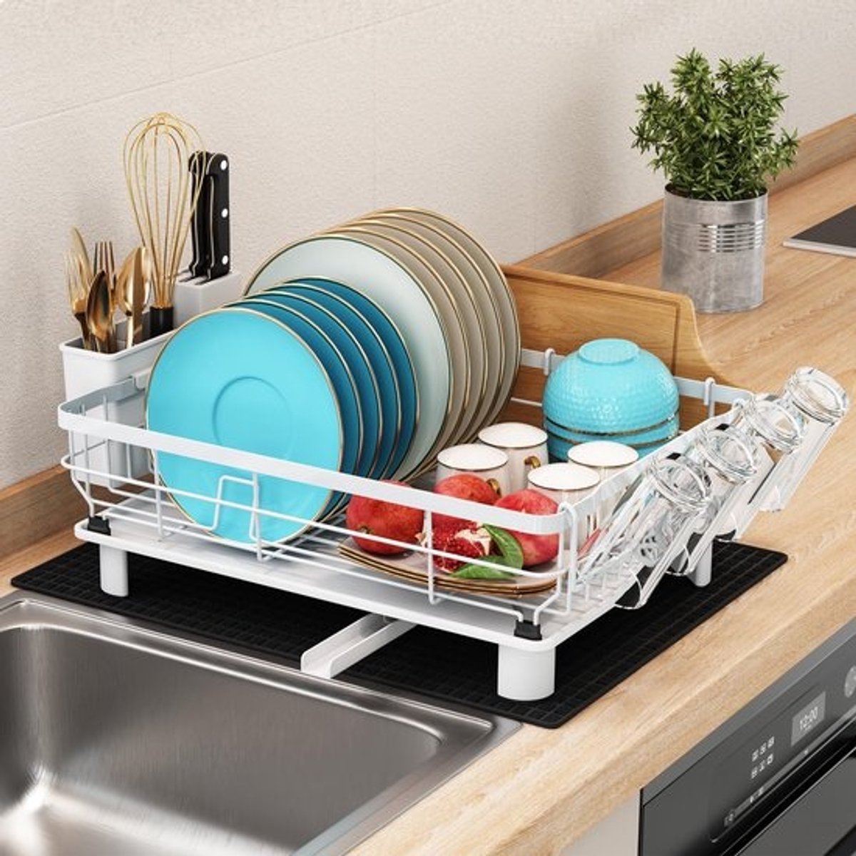 Afdruiprek met lekbak en draaibare uitloop - Roestvrij staal - Wit