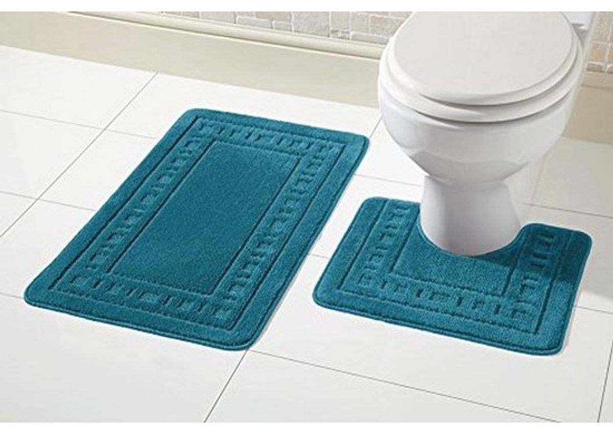 Antislip Badmat en Vloermat Set - Blauwgroen - 50 x 80 cm en 50 x 50 cm - Duurzaam en Gemakkelijk te Reinigen
