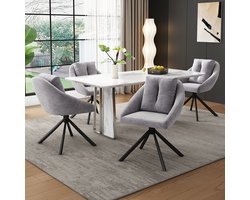 Eetkamerstoel set van 4 - Draaistoel - Beige stoel - Grijze stoel - Moderne stoel - Gestoffeerde stoel - Ergonomische stoel - Comfortabele stoel - Elegante stoel - Keukenstoel - Woonkamer stoel - Grijs