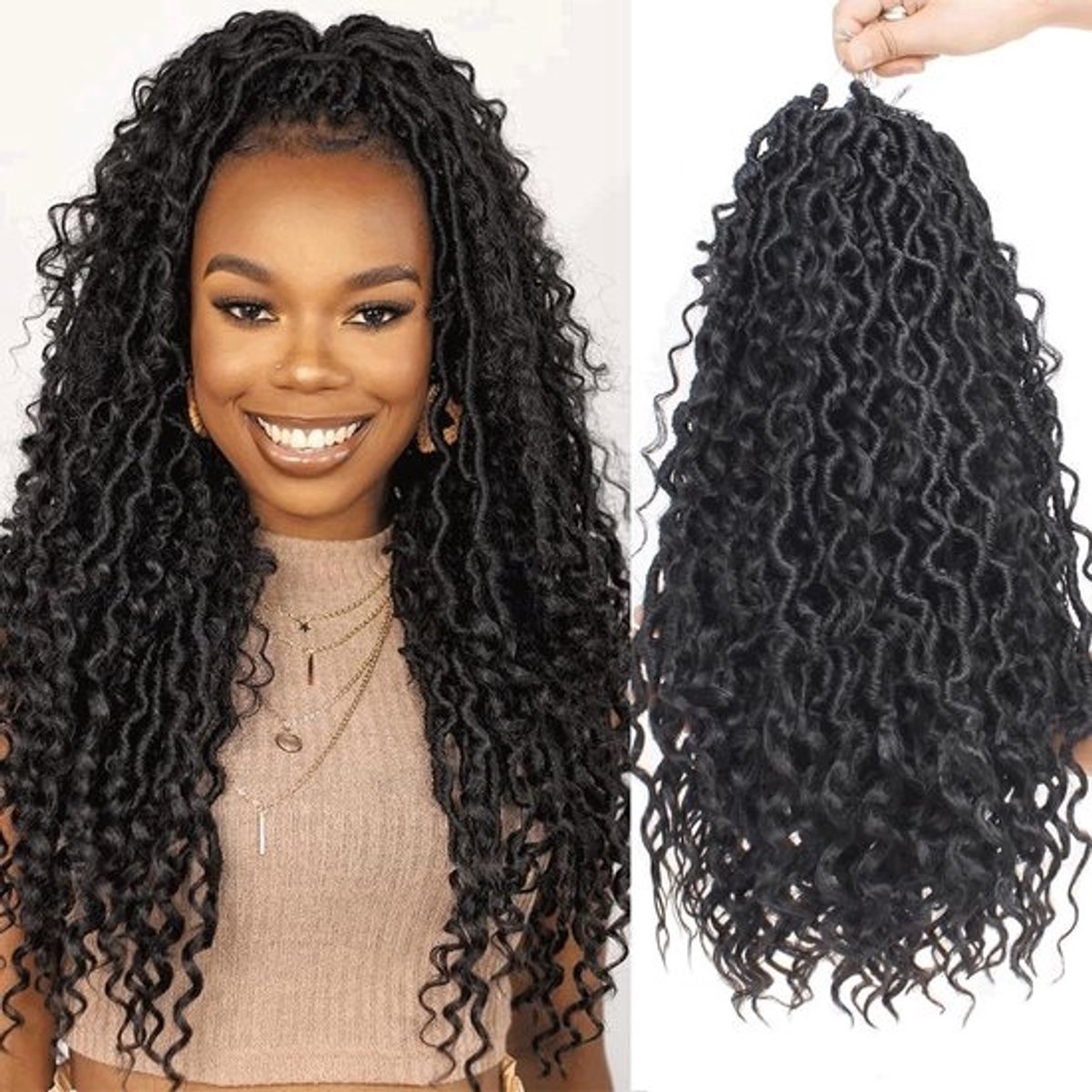 18 Inch False Locs Crochet Haar - 7 Packs Golvend Krullend Synthetisch Vlechthaar voor Goddess Box Braids