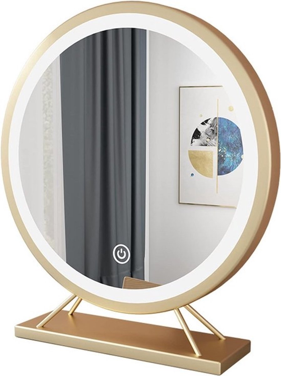 Verlichte Make-upspiegel - Cosmetische Spiegel - Dagelijkse Make-up - Intelligente Touch Bediening - 50 cm Diameter - Goud