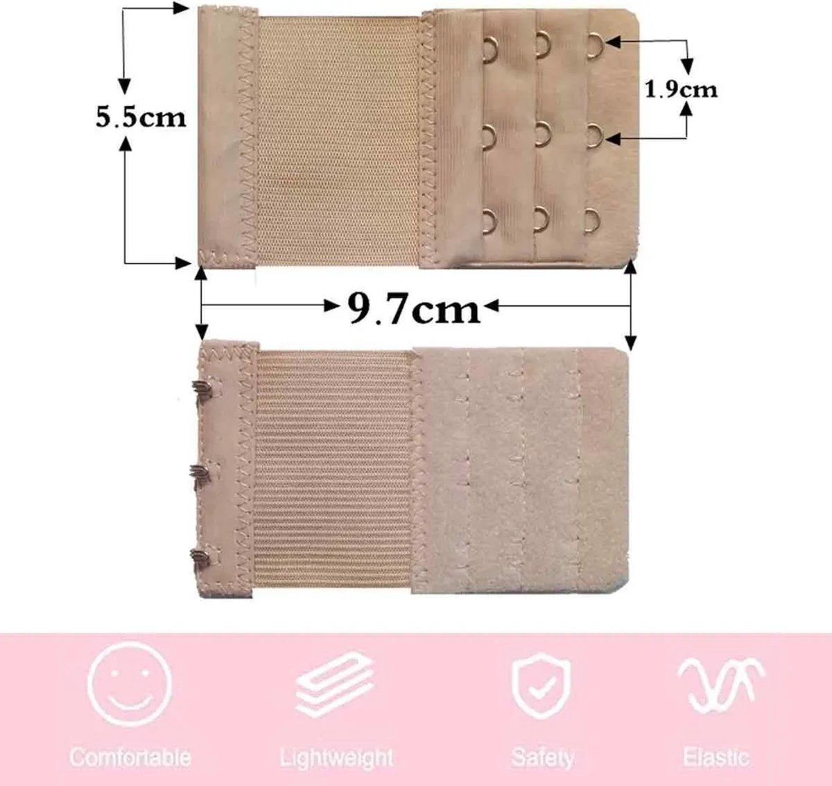 Verlengstuk Geschikt voor damesbeha, 3 haakjes, zacht en comfortabel.