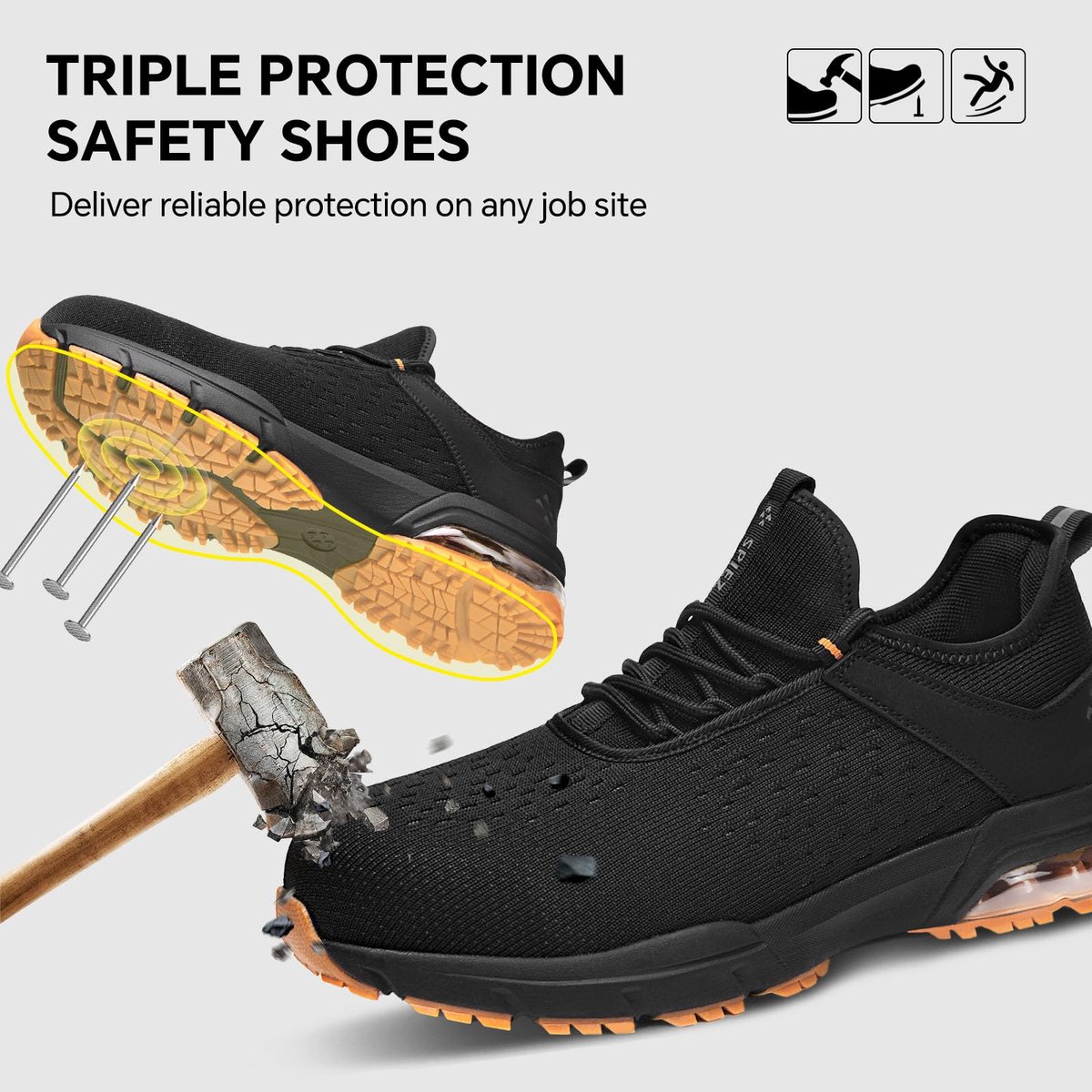 SPIEZ Veiligheidsschoenen voor Mannen Vrouwen - Air Cushion Non-Steel Composite Toe, Lichtgewicht Fashion Sneaker - ShopVlot