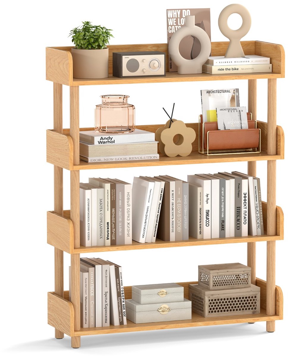 SureDeal® - Opbergrek - Planken Grenen Boekenkast - Open Planken - Verhoogde Leuningen - 80x24x74 cm - Naturel