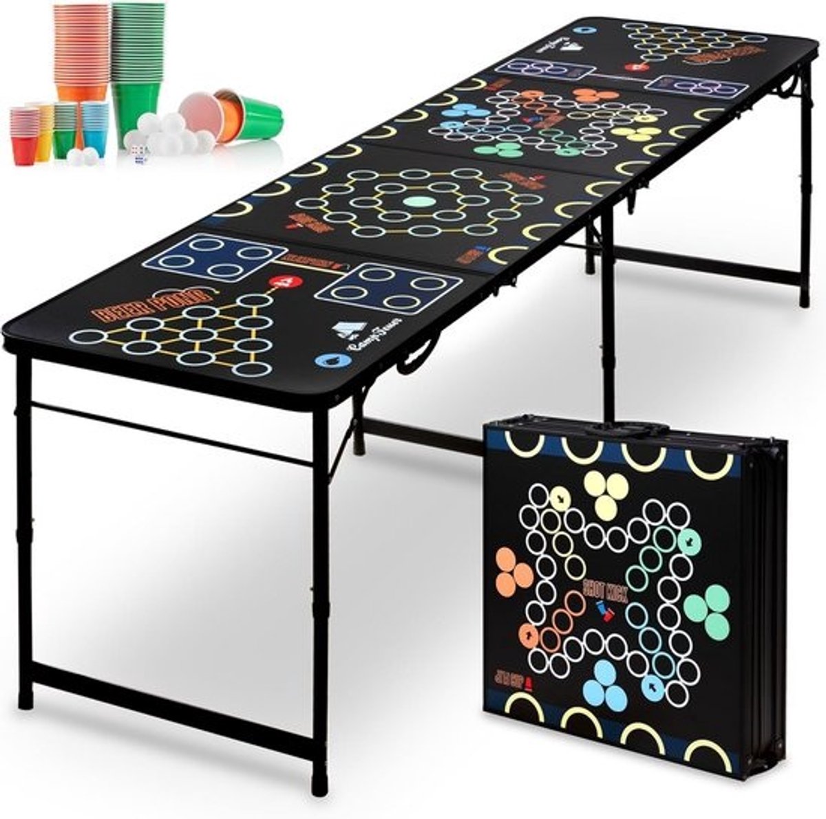 Inklapbare 6-in-1 Multigame Tafel voor Feestjes: Beer Pong, Flip Cup en Meer