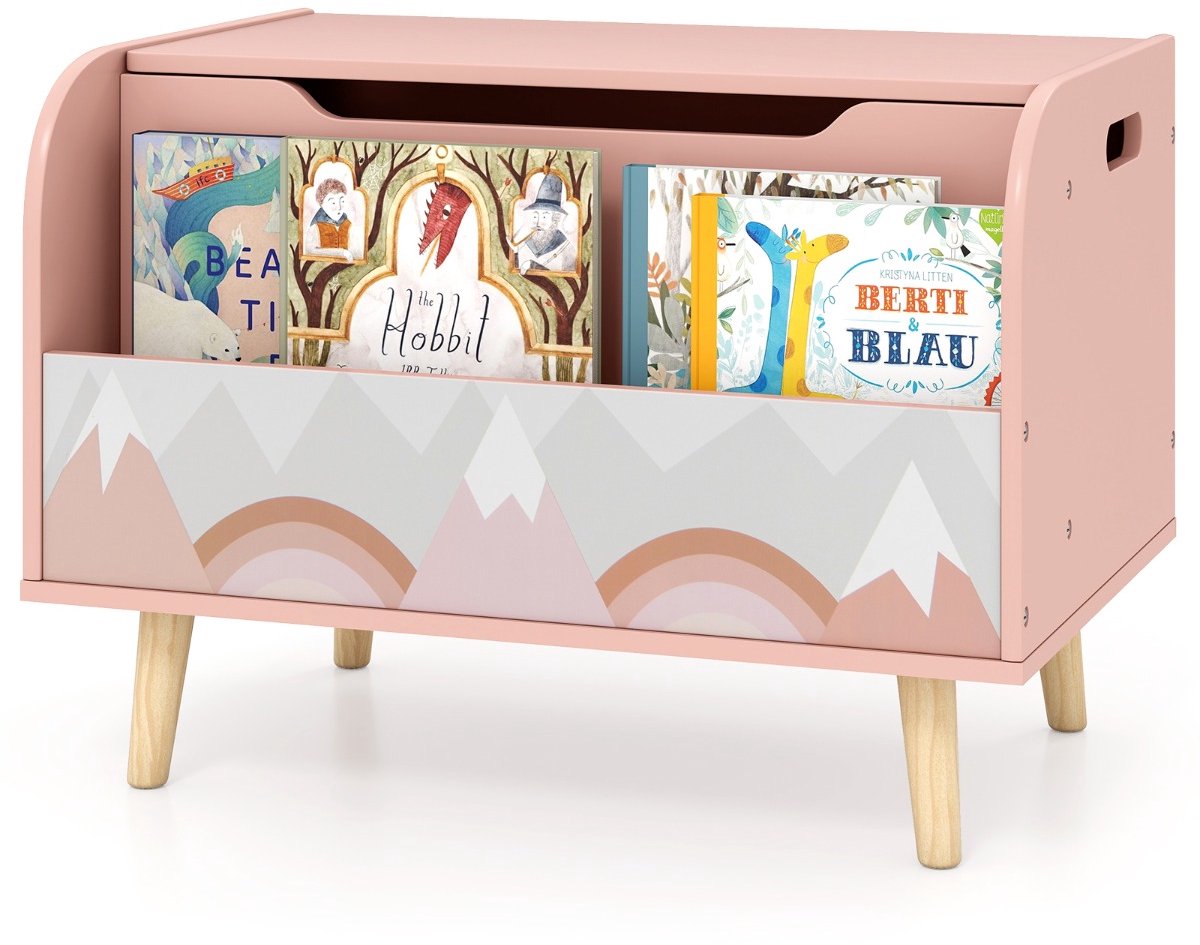 SureDeal® - Boekenkast - Houten Speelgoedkist - Kinderen - Massief Houten Bodem - Handvat - Houtsnijwerk - 60x40x43 cm - Roze
