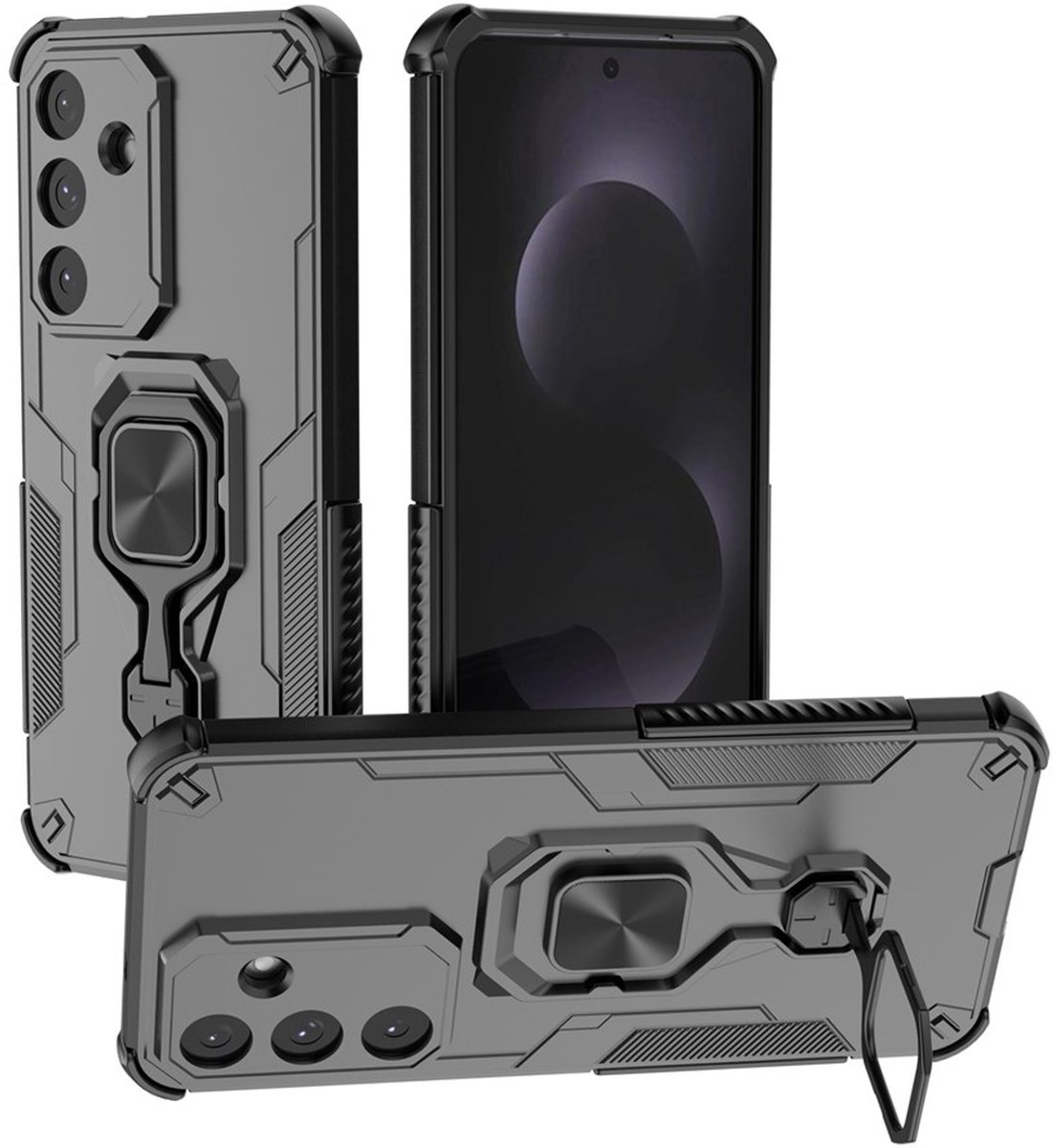 MobyDefend Hoesje - Geschikt voor Samsung Galaxy S26 FE - Dubbelgelaagde Pantsercase Met Standaard - Zwart