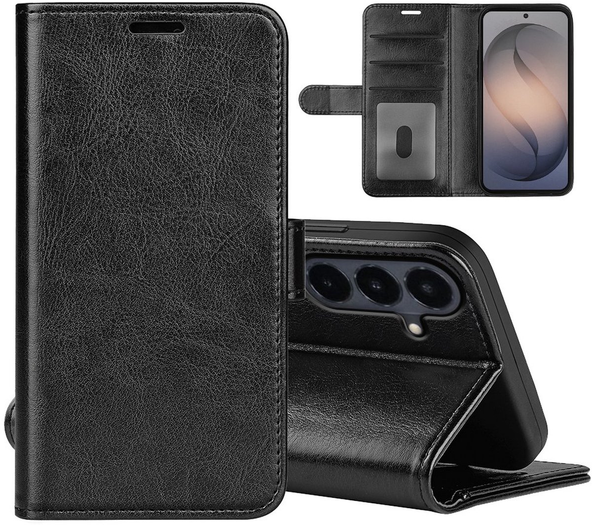 MobyDefend Hoesje - Geschikt voor Samsung Galaxy S26 FE - Wallet Book Case (Sluiting Achterkant) - Zwart