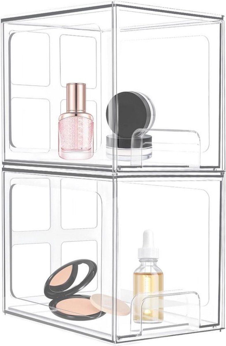 2x Stapelbare Opberglade voor Make-up en Cosmetica - Doorzichtig en Stofdicht
