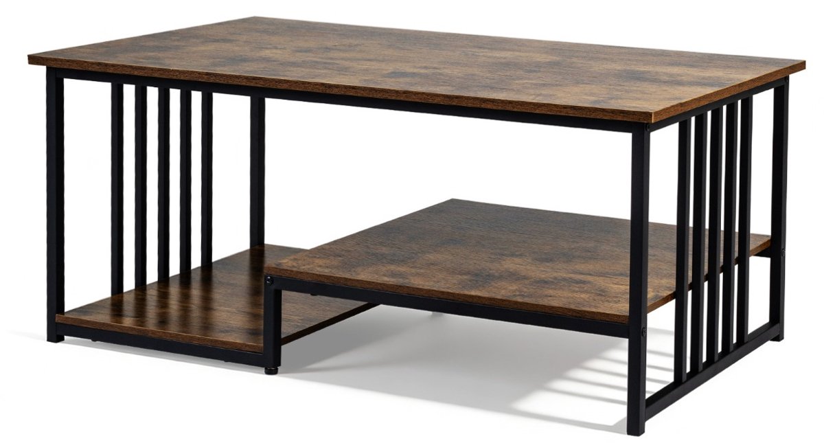 SureDeal® - Salontafel - Rechthoekige Tafel - Legvlakken - Stevig Metalen Onderstel - Snacktafel - 110x60x45 cm - Koffiebruin