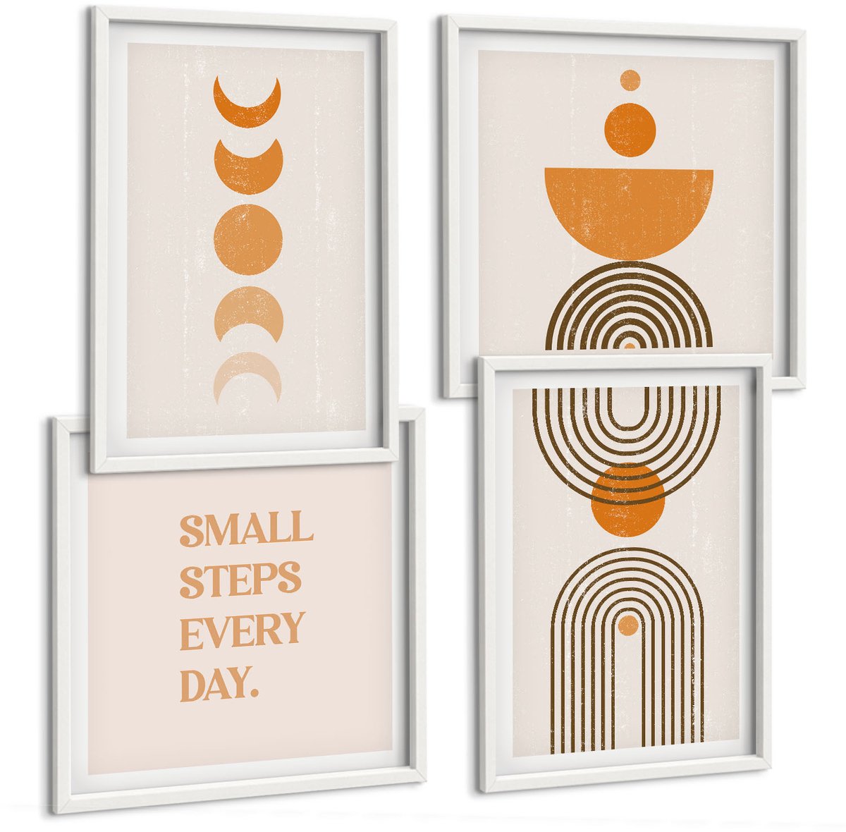 Wallfluent 4-Delige Schilderij Set - Minimalistische Boho Abstracte Patronen En Letters - 40 x 40 En 40 x 60 - Wanddecoratie - Moderne Interieurdecoratie - Muurdecoratie