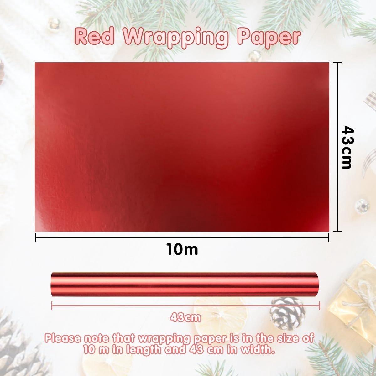 Cadeaupapier - Rood - 43 cm x 10 m - Metallic Inpakpapier - Voor Diverse Gelegenheden