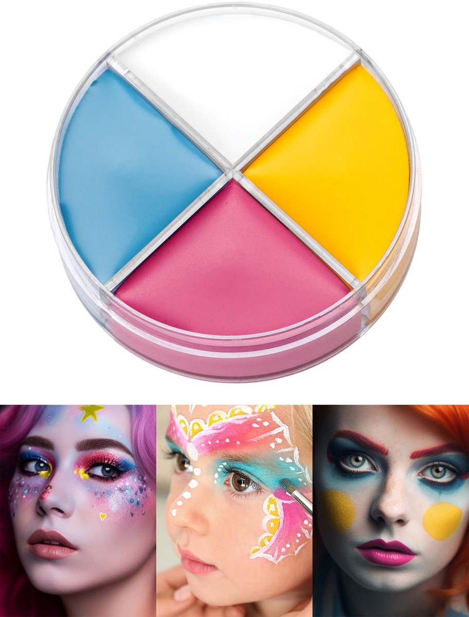 Crème schmink blauw-geel-roze-wit make-up 15 ml