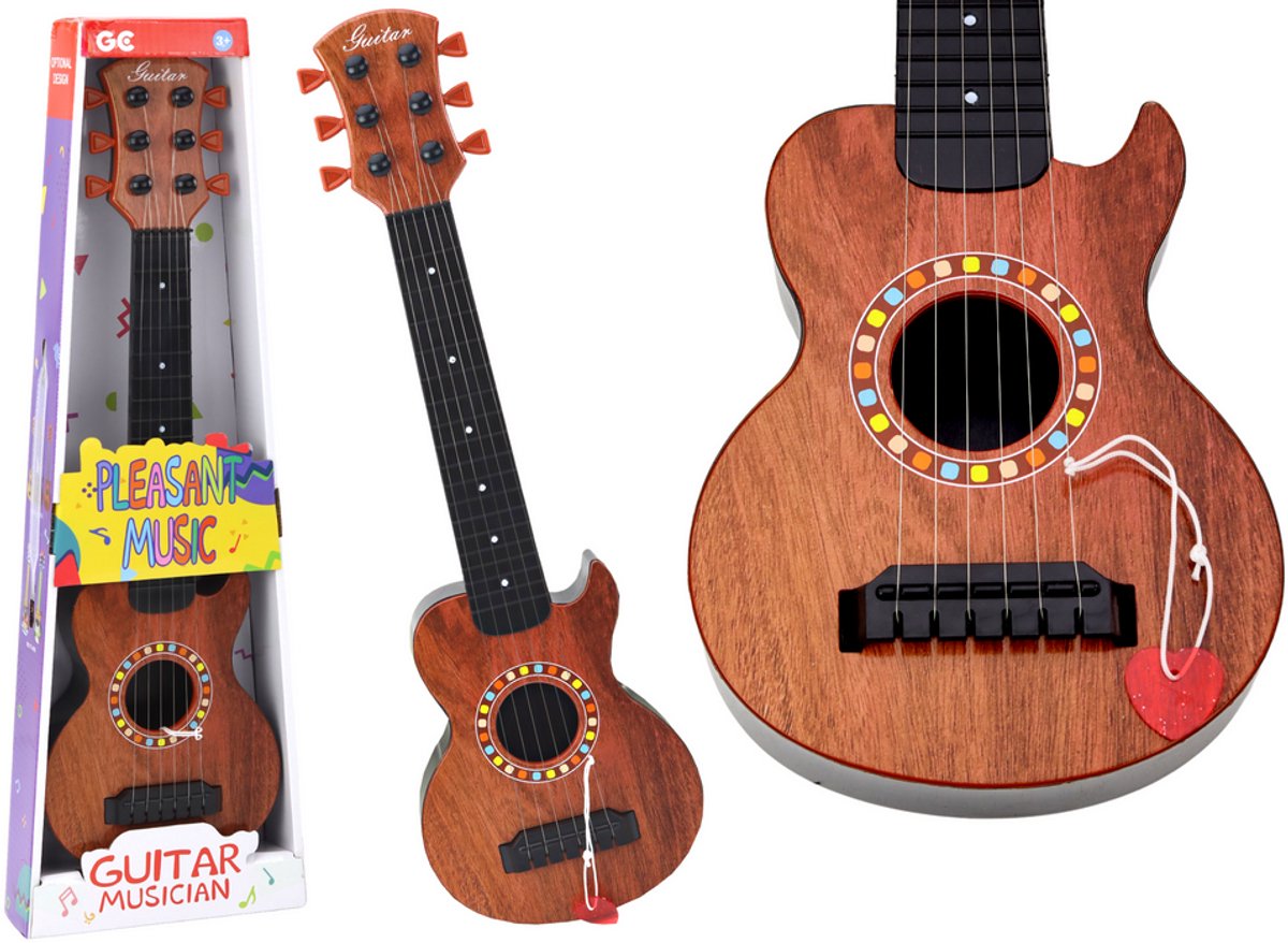 Kinderspeelgoedgitaar bruin houten plectrum