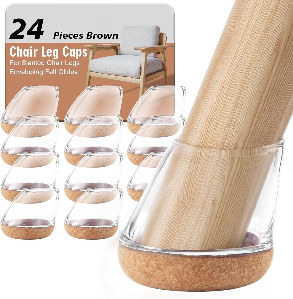 Stoelpootdoppen - Bruin - M - Schuine Stoelpootbeschermers met Viltdoppen - Voor Stoelen van 15°-25°