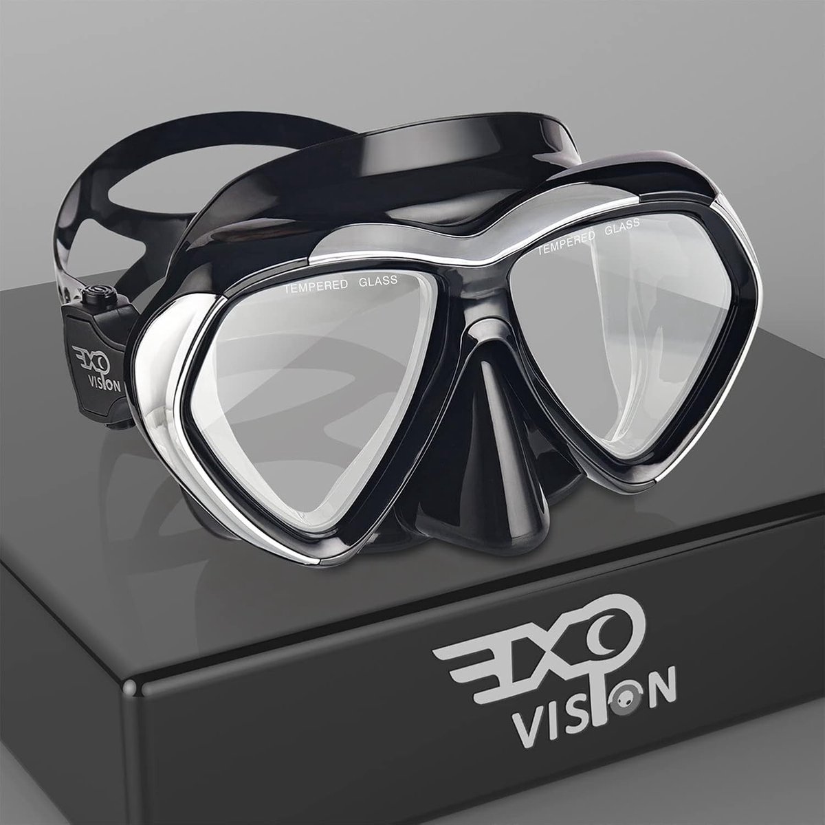 Duikmasker - Zwart - Geharde Glazen Lens - Professioneel Snorkelmasker met Neusbescherming - Voor Volwassenen en Kinderen vanaf 12 Jaar