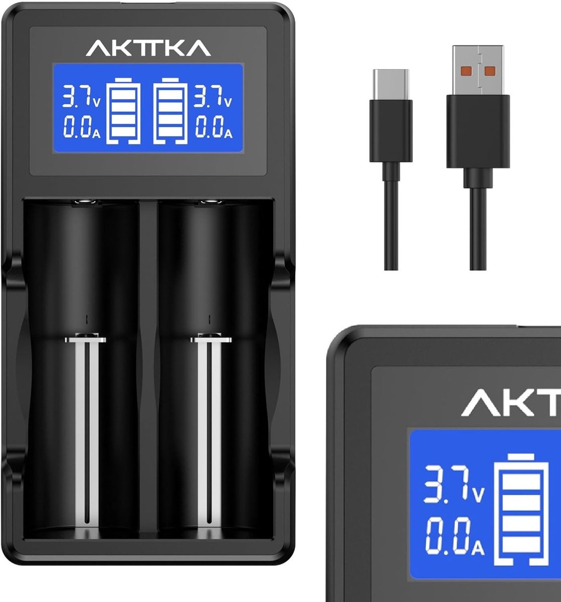 Intelligente Batterijlader - 2SC - - Met LCD-Display en Snelladen 5V/2A - Voor Li-Ion en NiMH/NiCd Batterijen