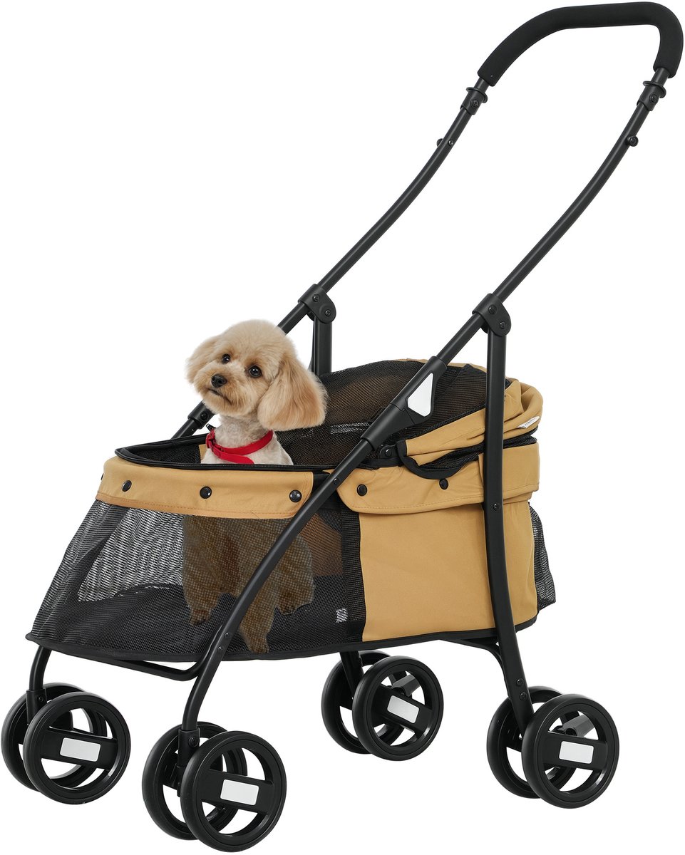 Hondenwagen Kleine Opvouwbare - Met Gaasramen - Wasbaar Kussen - Veiligheidsriemen - Stalen Frame - Koffiekleur