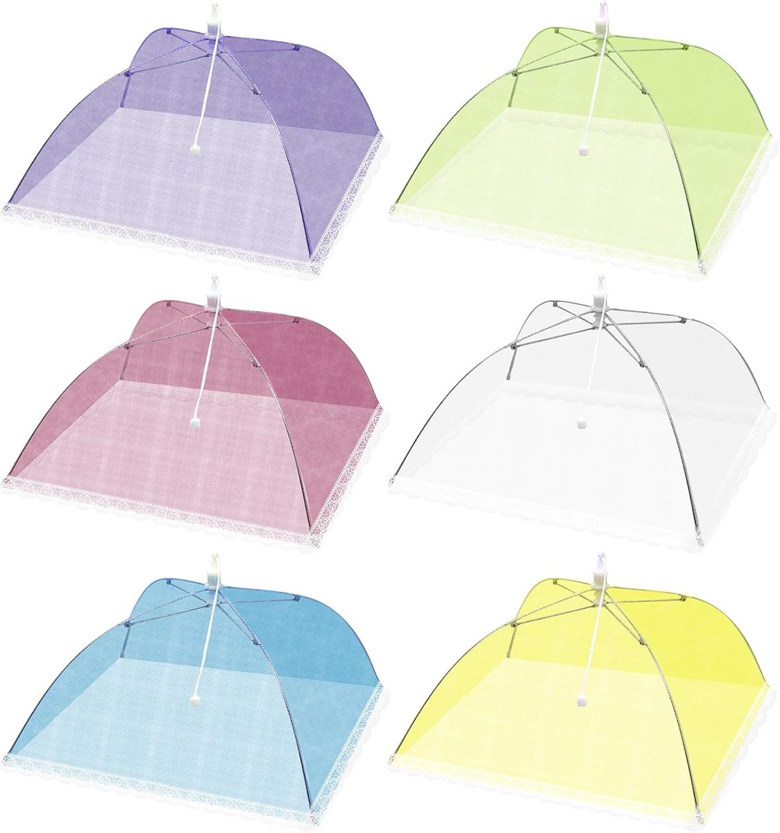 QTTVBTNA – 6 Stuks Voedselhoezen – Opvouwbare Fruitvliegenkap van Mesh – Voedselafdekking voor Fruit, Snacks, BBQ, Picknick en Buiten – 33x33cm