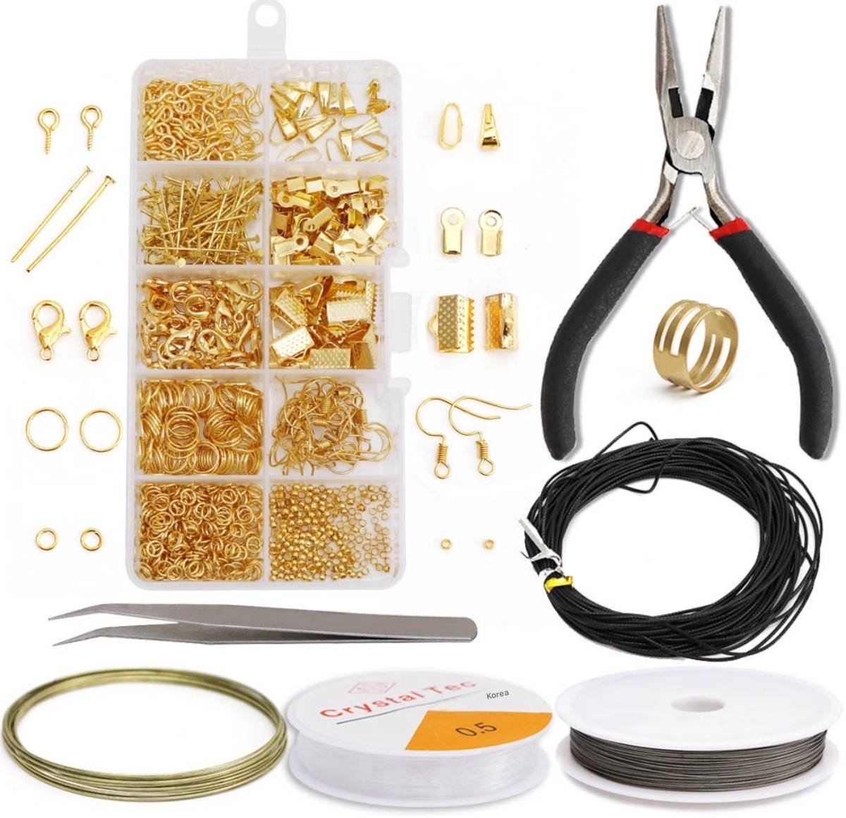 GELLDG Sieradenmaakset - Set voor het repareren en maken van sieraden - Metalen set van 13 x 6,8 cm met pincet en draad - Gemakkelijk te gebruiken en draagbaar - Geschikt voor diverse projecten - Verpakt in een plastic doos