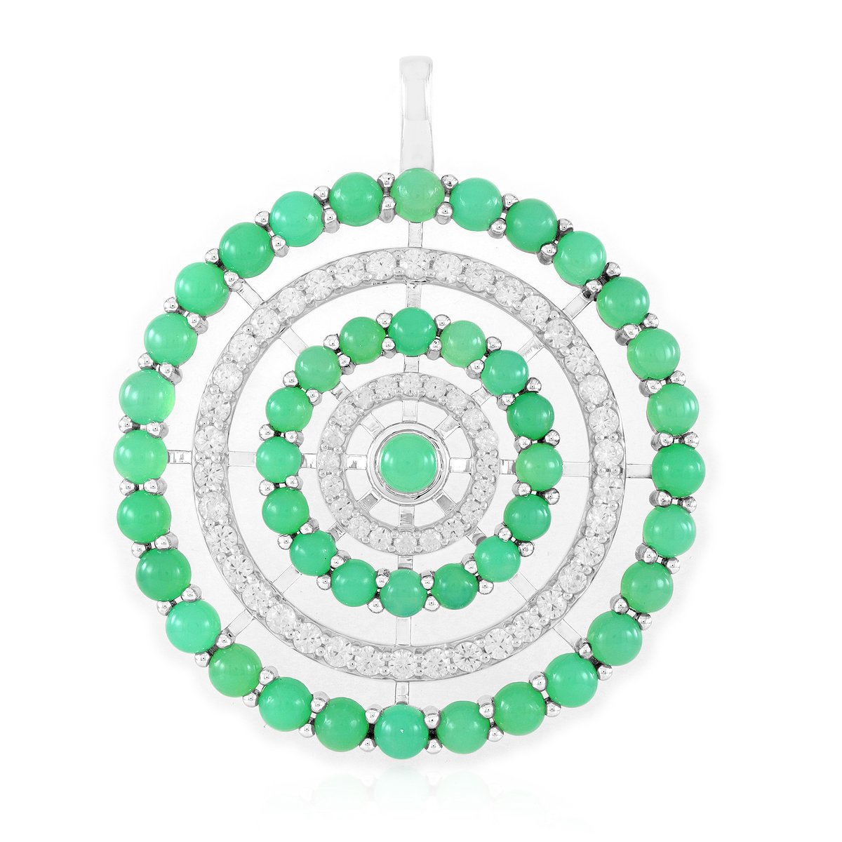 Cavill - Zilveren hanger met 44 groene chrysopraas cabochons (7,47 ct) en 1,71 ct zirkoon - 925 sterling zilver - handgemaakt elegant sieraad
