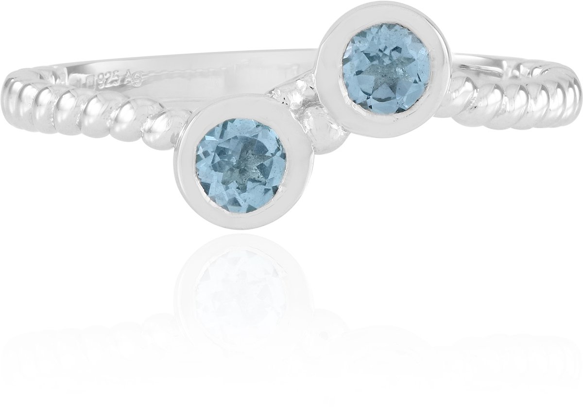 Cavill - Zilveren Ring met Zwitsers Blauwe Topaas - 925 Sterling Zilver - 0,599 Ct - Ronde Edelsteen - Elegante Gevlochten Design Ring