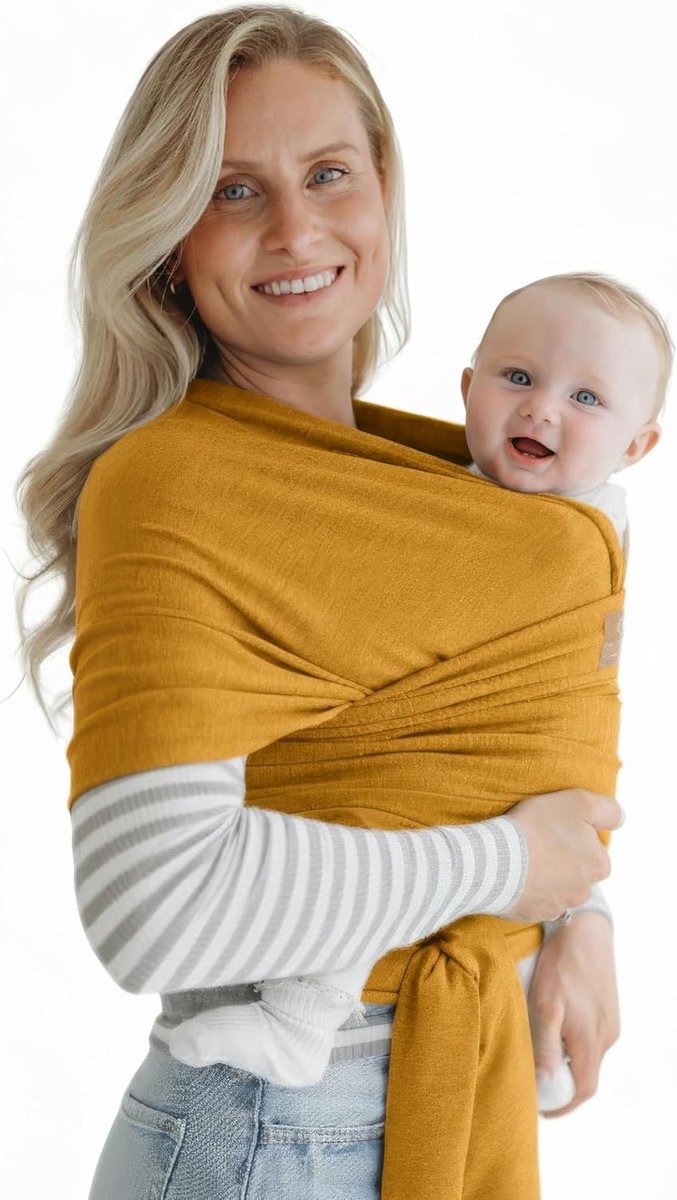 Baby Draagdoek - Draagzak Pasgeboren - Baby Vervoeren - Veiligheid Getest - 3-16 kg - Mosterdgeel